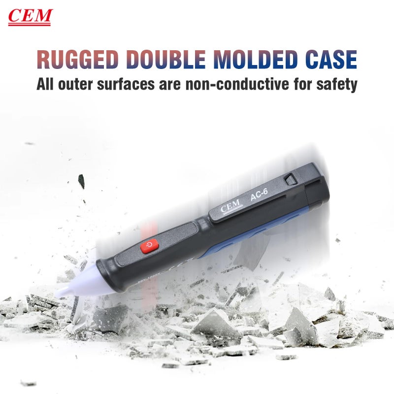 CEM Voltage Tester,CEM AC-6 Non-Contact Voltage Detector,Electrical Tester,AC,LCD Display in Percentage,Buzzer Alarm,Live Wire Tester,Wire Breakpoint Finder - Black-Built-in/External Battery (Random) - Image 4